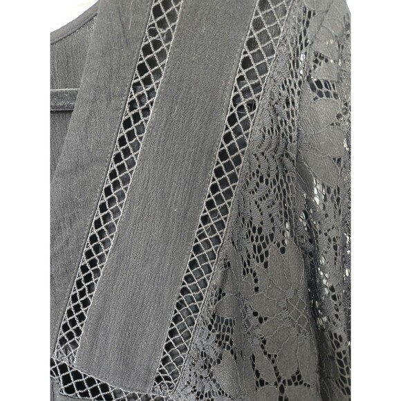 Rumor Babydoll Mini Dress Shirt Lace SZ 12  Black Bell Sleeve Y2k Whimsical Goth - Picture 11 of 16